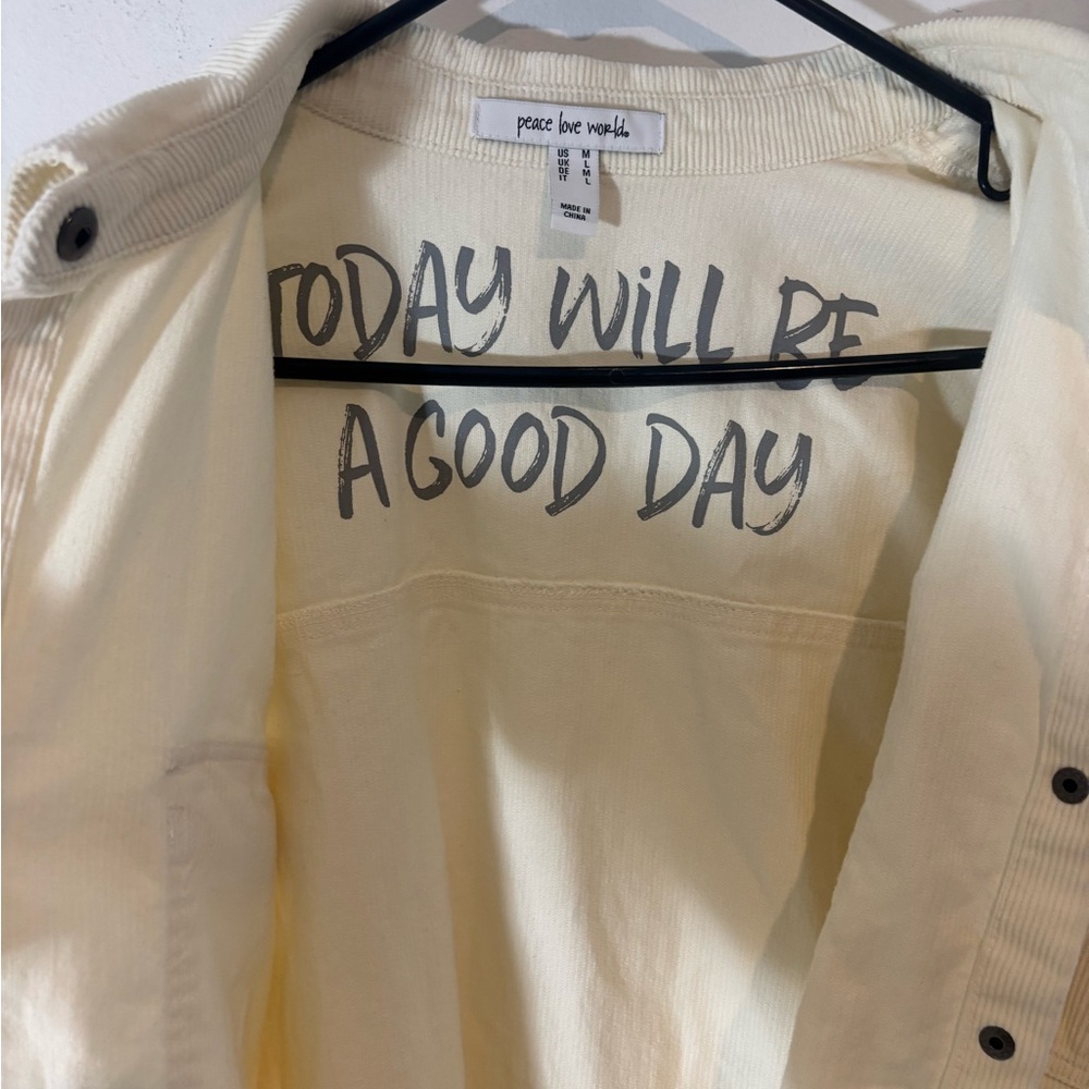 Peace Love World Medium Corduroy Shacket Snap Buttons Today Will Be A Good Day - Picture 9 of 10